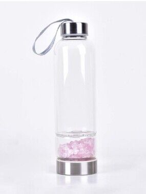 Rose Quartz Crystal Clear Glass Water Bottle 16oz